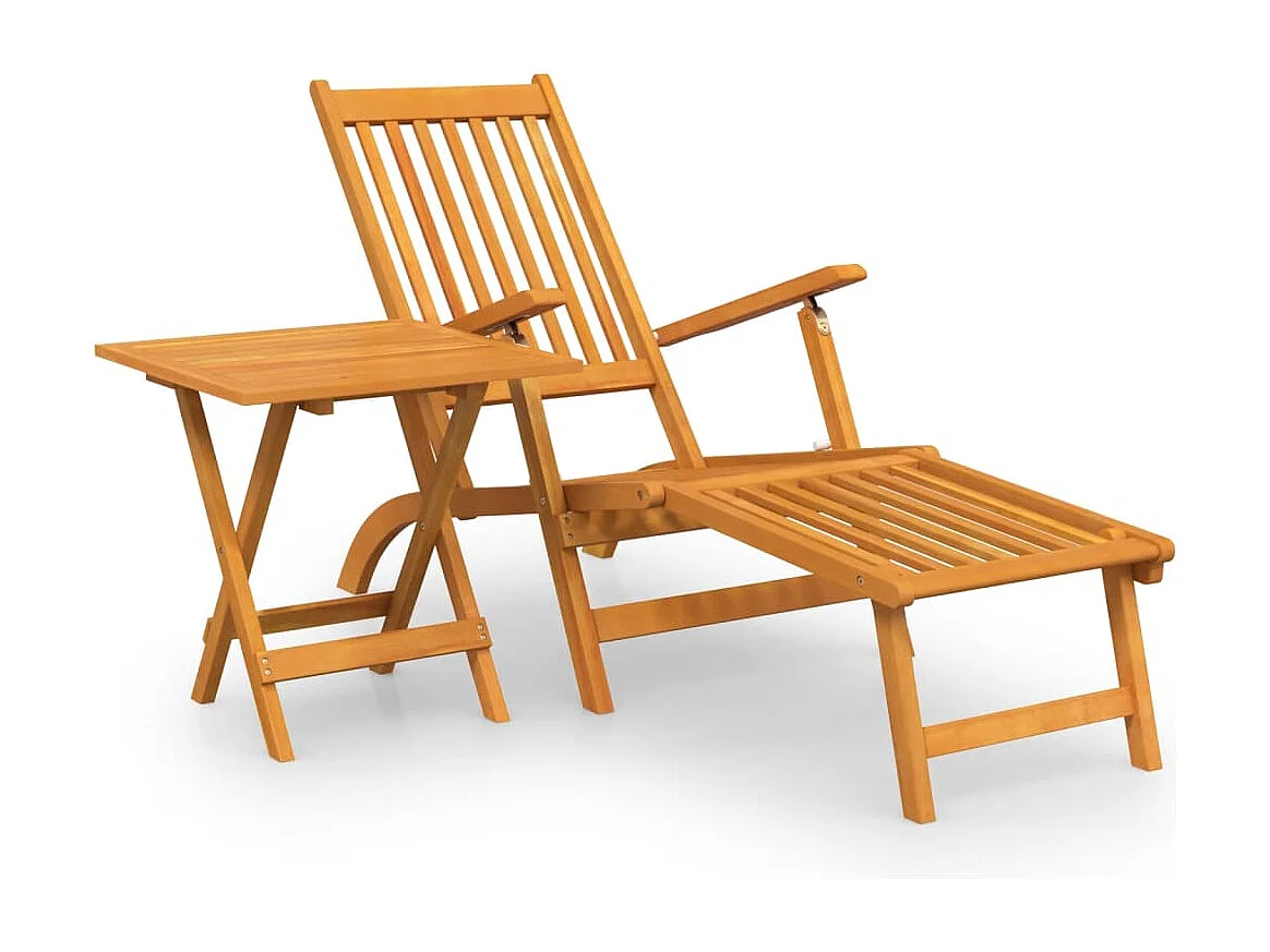Chaise longue d'extérieur repose-pieds et table Acacia solide