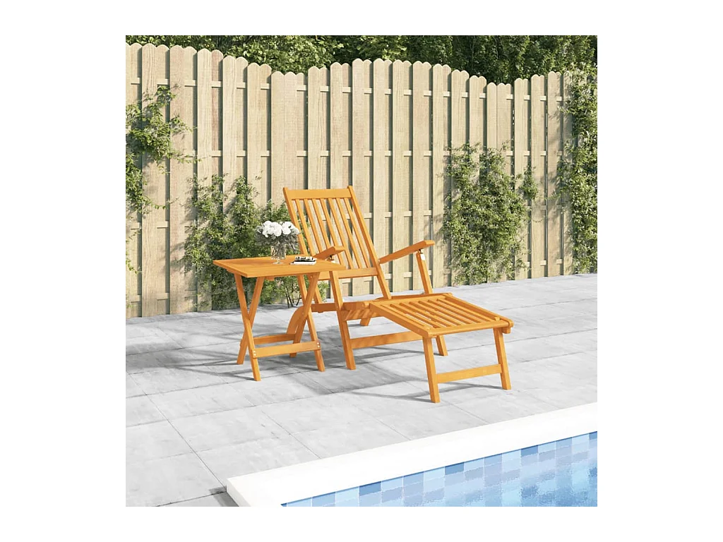 Chaise longue d'extérieur repose-pieds et table Acacia solide