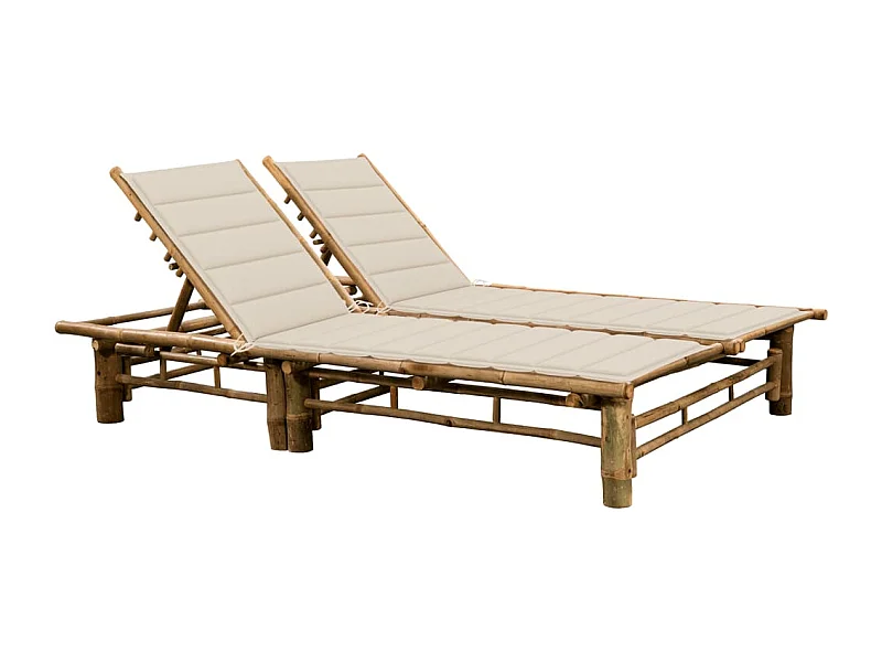 Chaise longue pour 2 personnes avec coussins Bambou