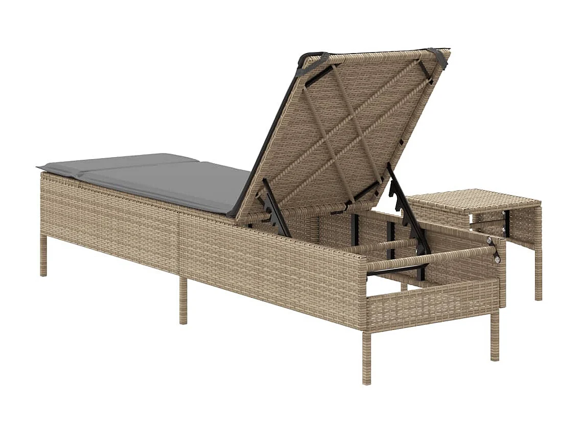 Chaise longue avec table et coussin beige résine tressée