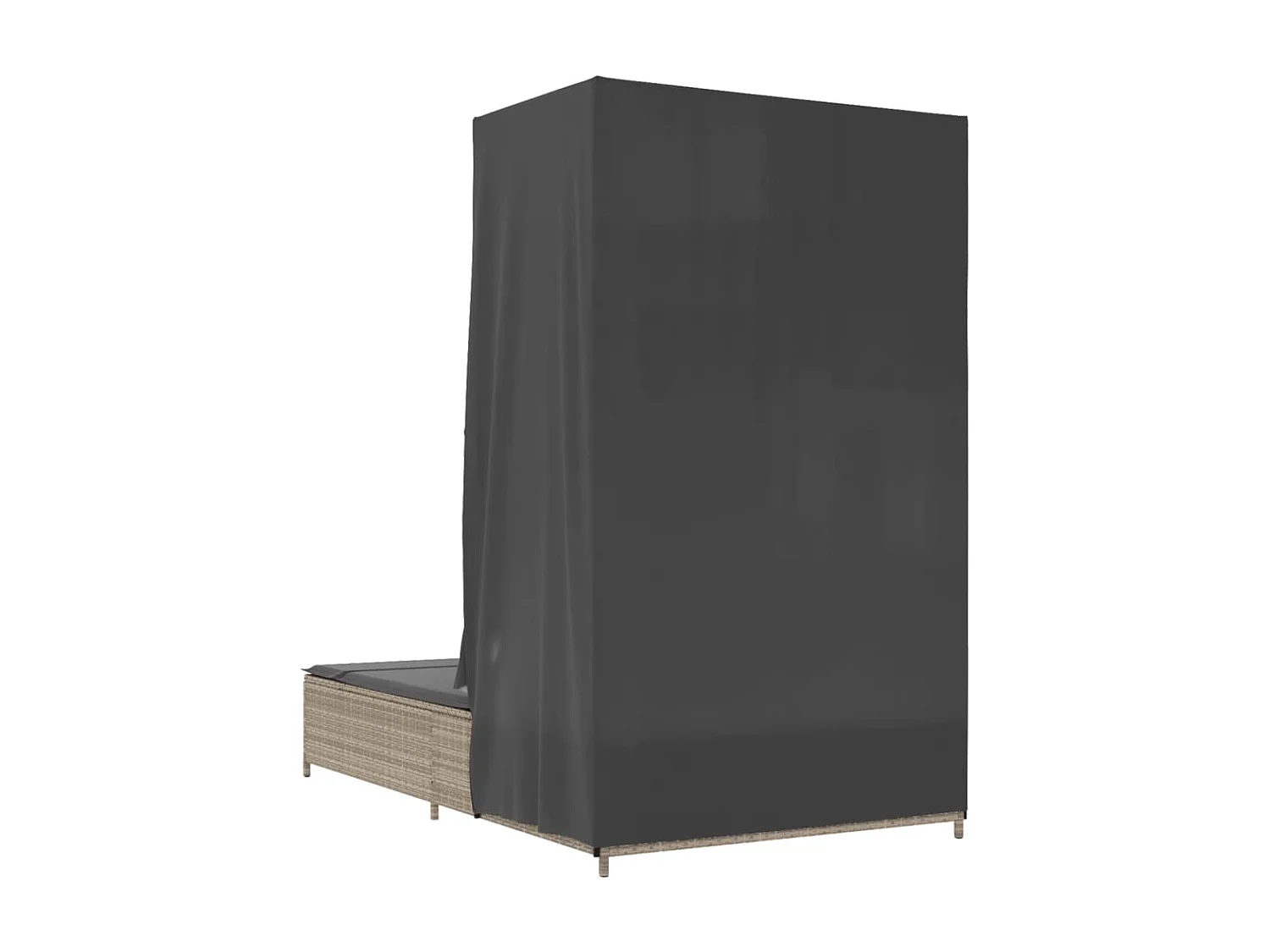 Poltrona lounge doppia con tetto in polyrattan grigio chiaro e tende