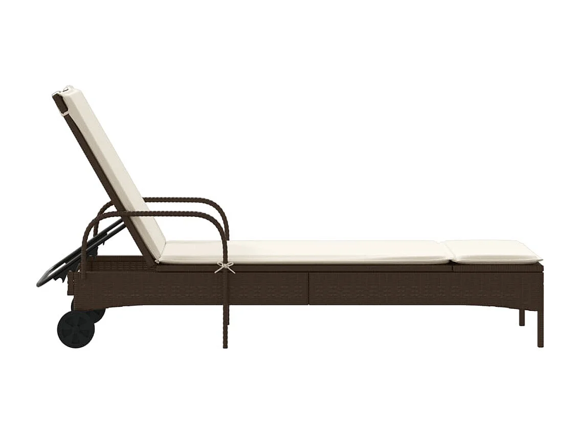 Chaise longue avec roues et coussin marron résine tressée