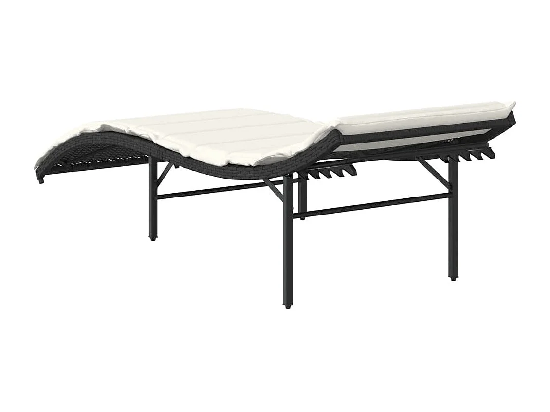 Chaise longue avec coussin noir 55x199x50 cm résine tressée