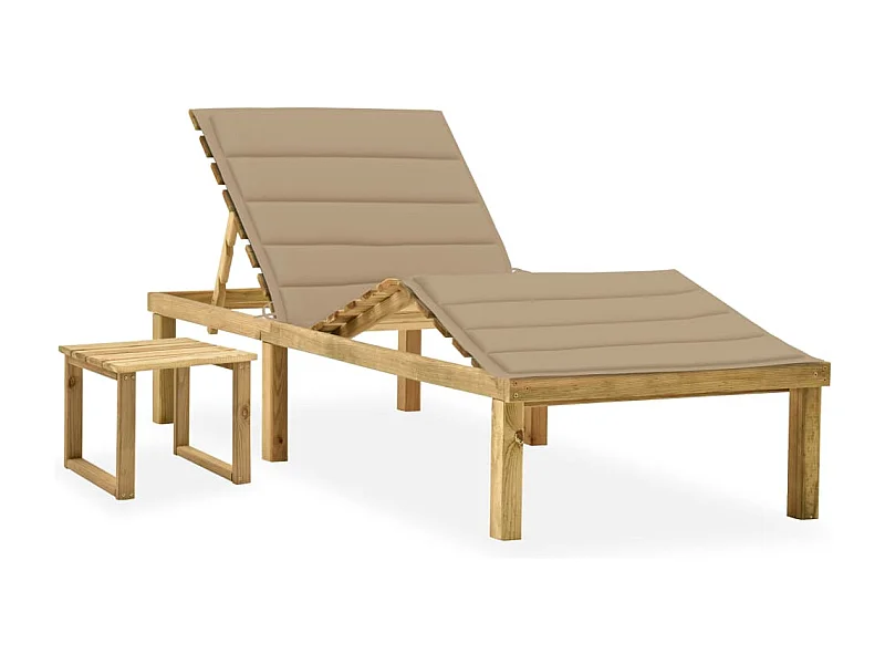 Chaise longue de jardin avec table et coussin Pin imprégné