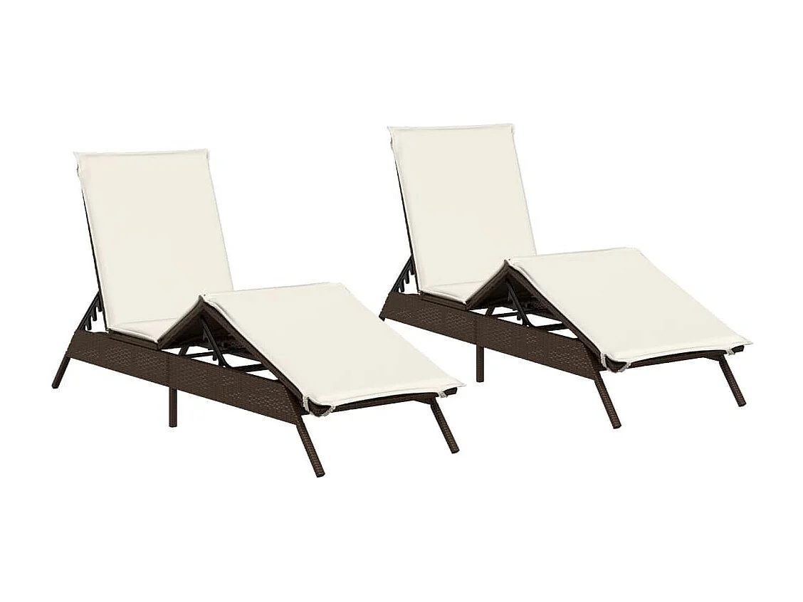 Chaises longues avec coussins lot de 2 marron résine tressée