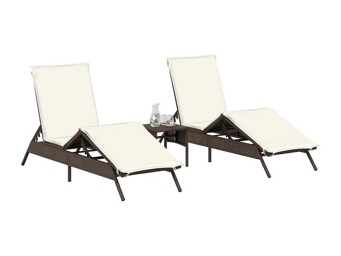 Chaises longues avec coussins lot de 2 marron résine tressée