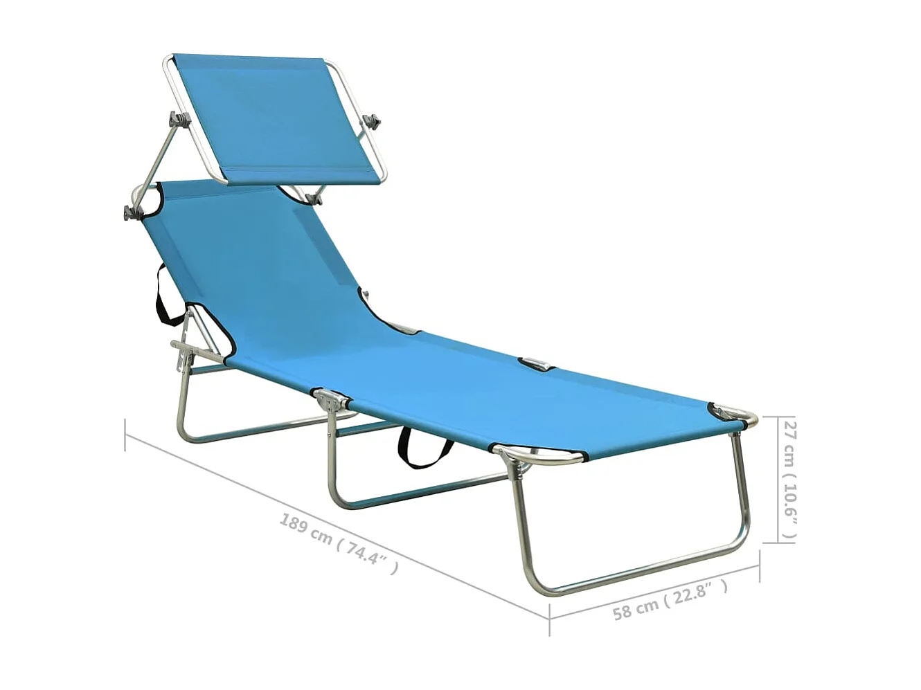 Chaise longue pliable avec auvent acier turquoise et bleu