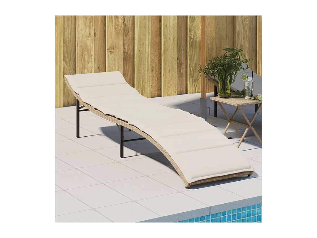Chaise longue avec coussin beige 55x199x50 cm résine tressée