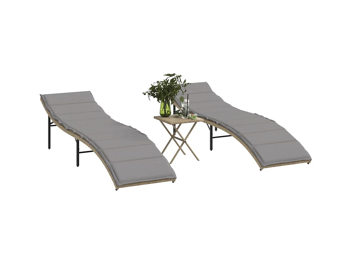 Ligstoelen set van 2 met beige geweven harstafel