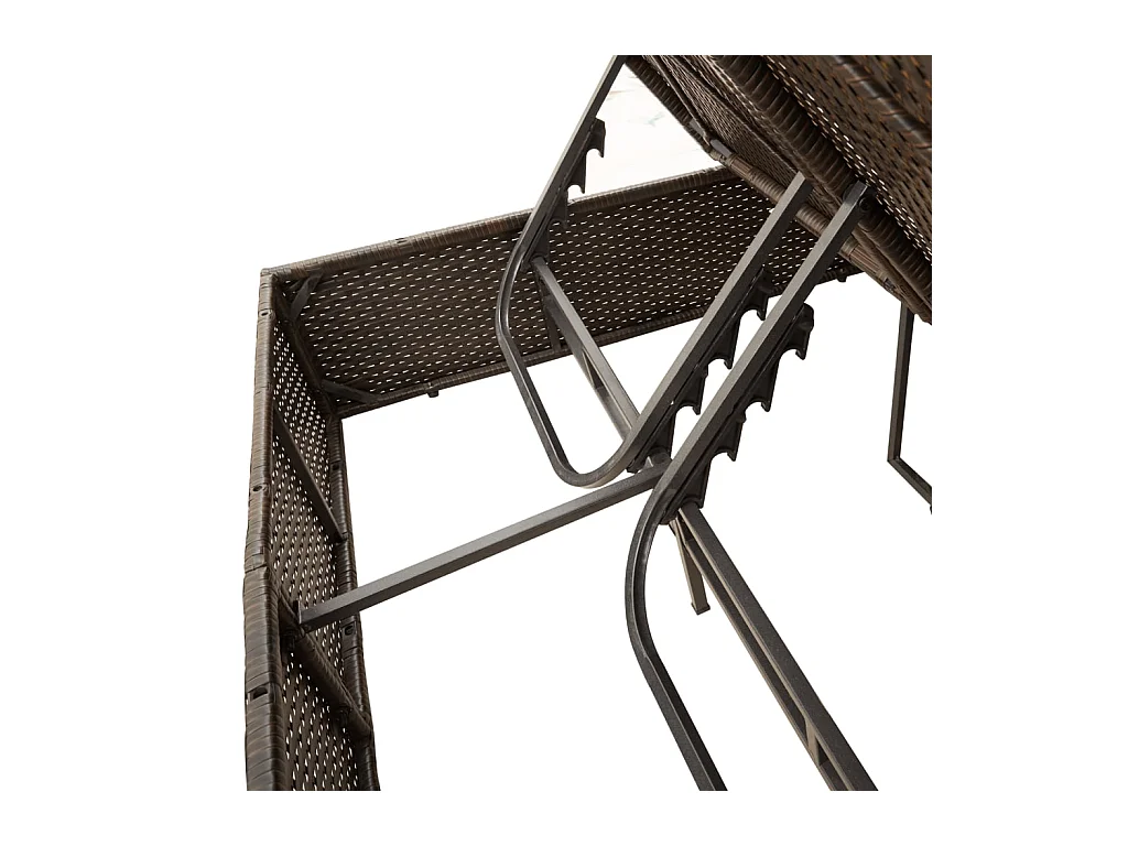 Poltrona lounge doppia con cuscini e ombrellone in polyrattan marrone