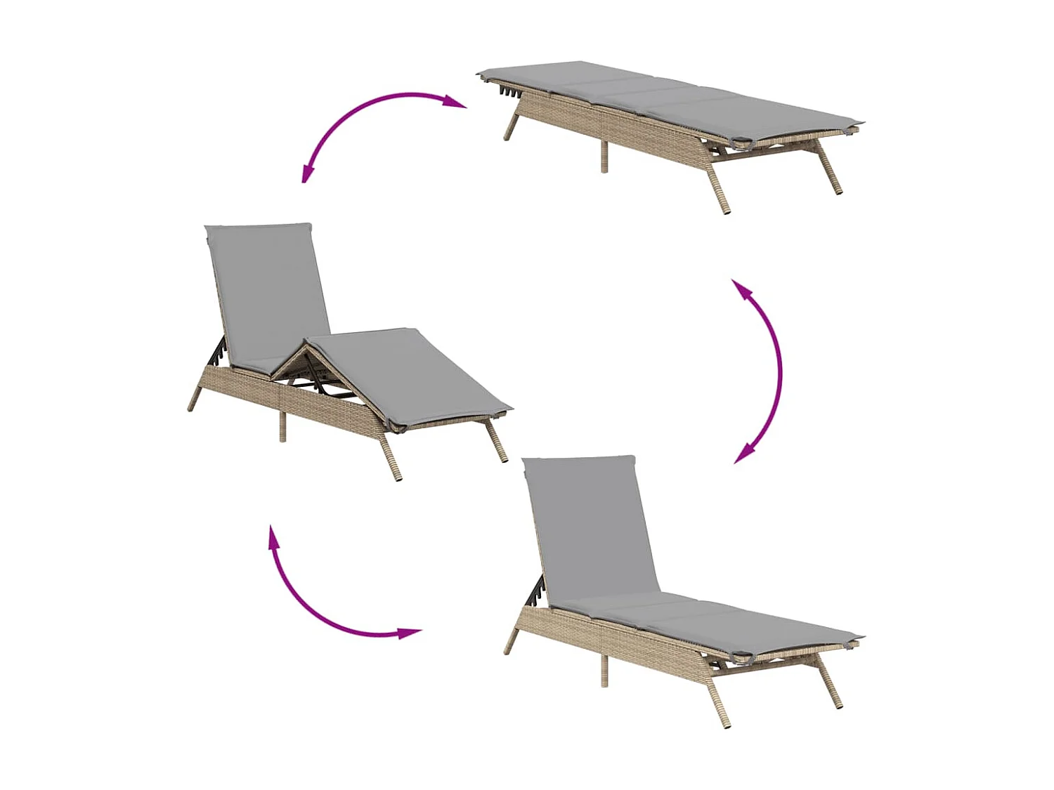 Chaise longue avec coussin beige résine tressée