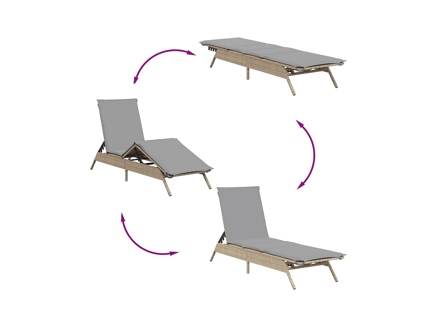 Chaise longue avec coussin beige résine tressée