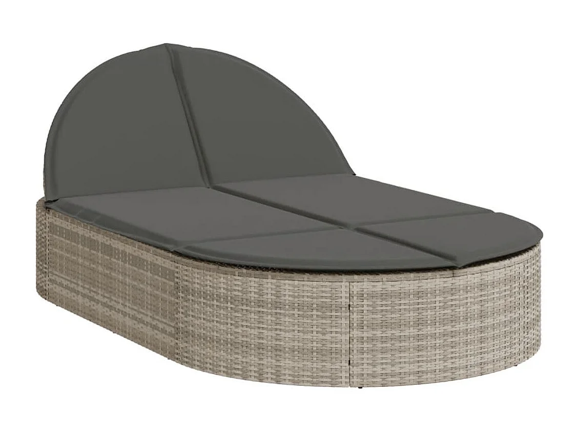 Chaise longue double avec coussins gris clair résine tressée