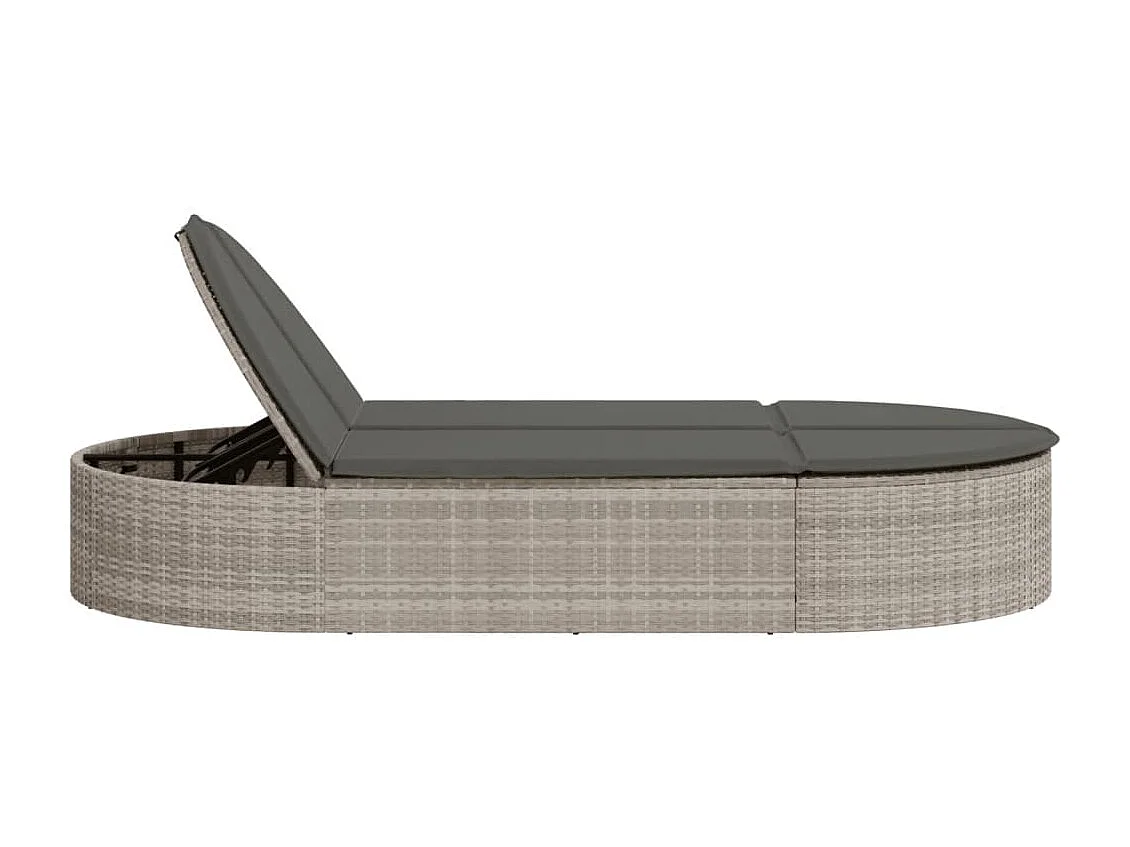 Chaise longue double avec coussins gris clair résine tressée