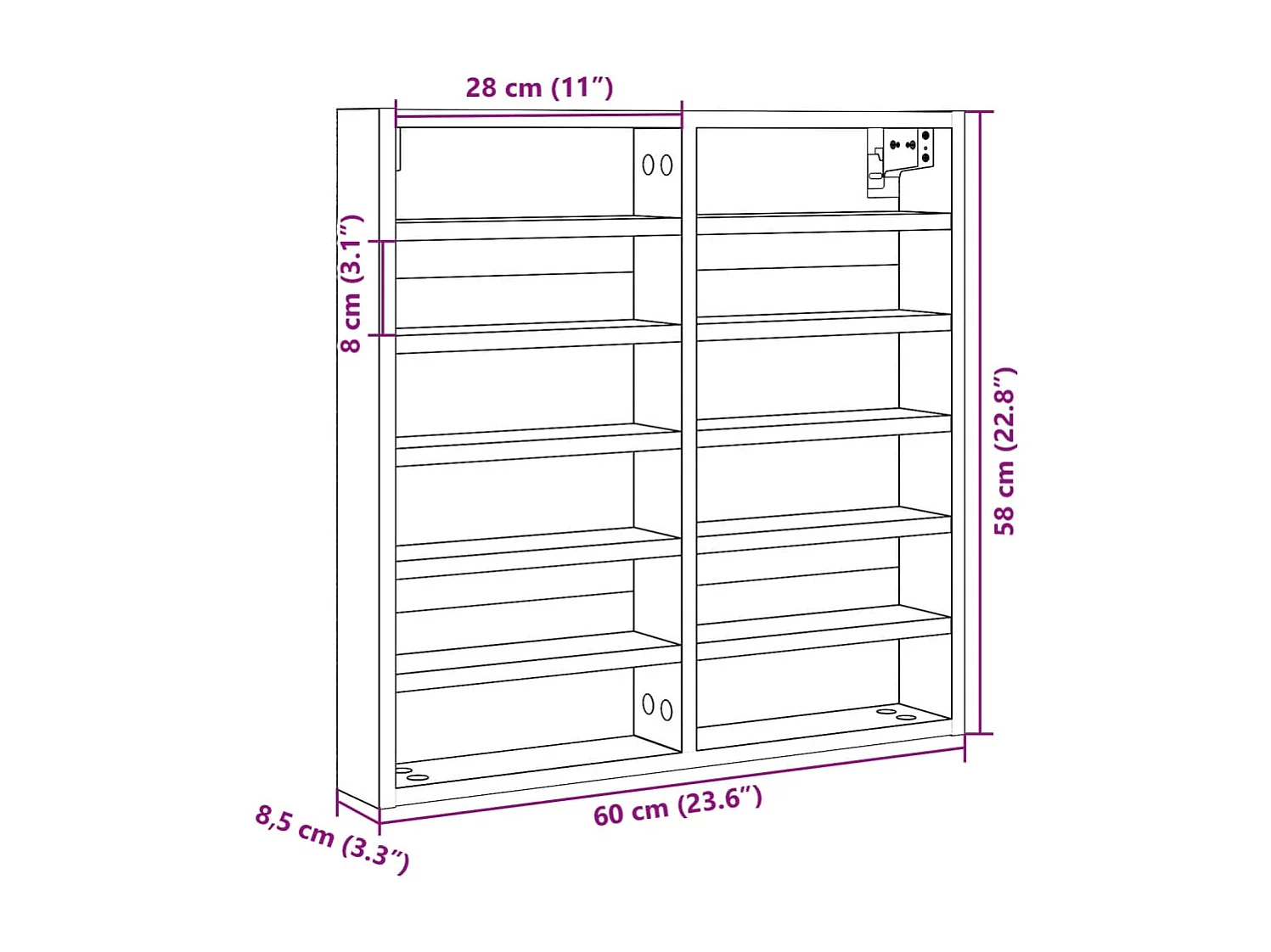 Vitrinenschrank Sonoma-Eiche 60x8,5x58 cm Holzwerkstoff