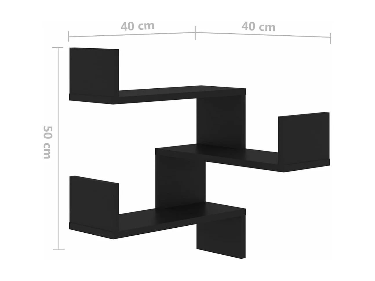 Scaffale Angolare a Muro Nero 40x40x50 cm Legno Multistrato