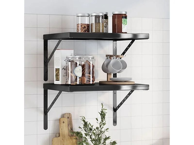 Wandregale 2 Stk. 50x40x3 cm Schwarz Edelstahl