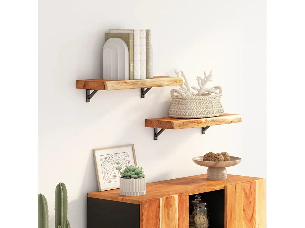 Étagère murale rectangulaire massif acacia bordure assortie