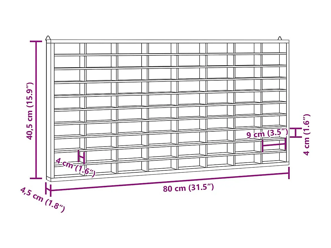 Vitrine murale avec 80 compartiments 80x4,5x40,5 cm