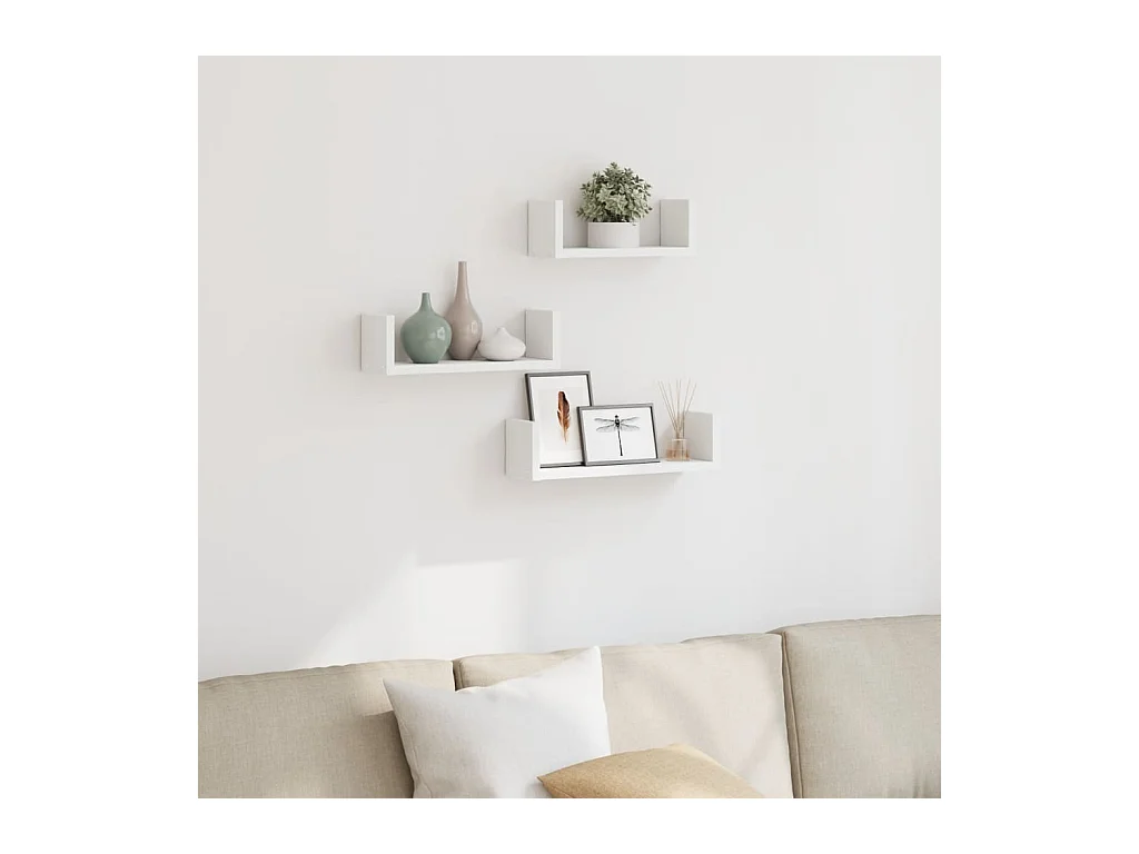 Étagères murales 3 pcs blanc bois d'ingénierie