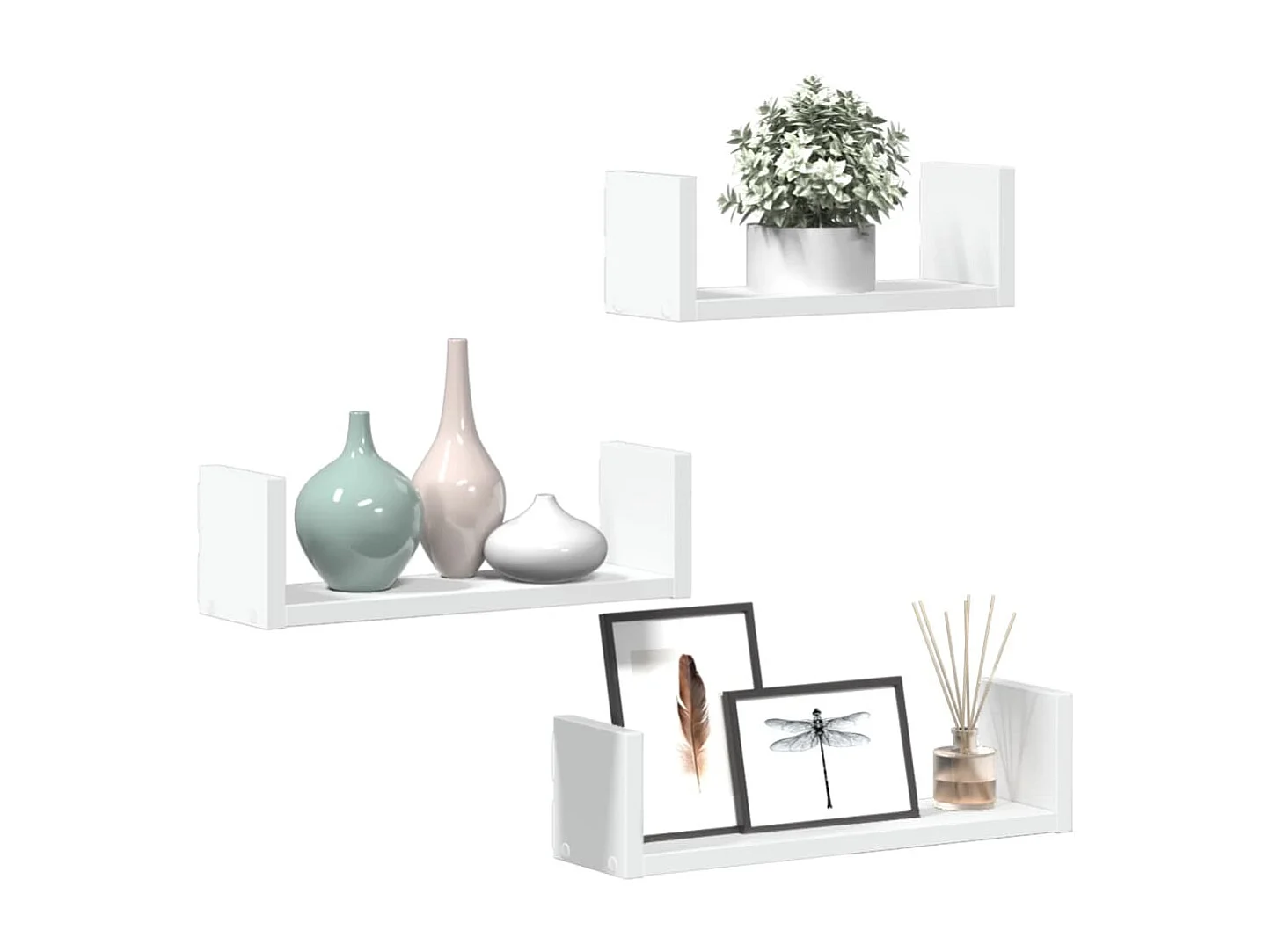 Étagères murales 3 pcs blanc bois d'ingénierie