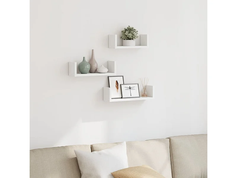 Étagères murales 3 pcs blanc bois d'ingénierie