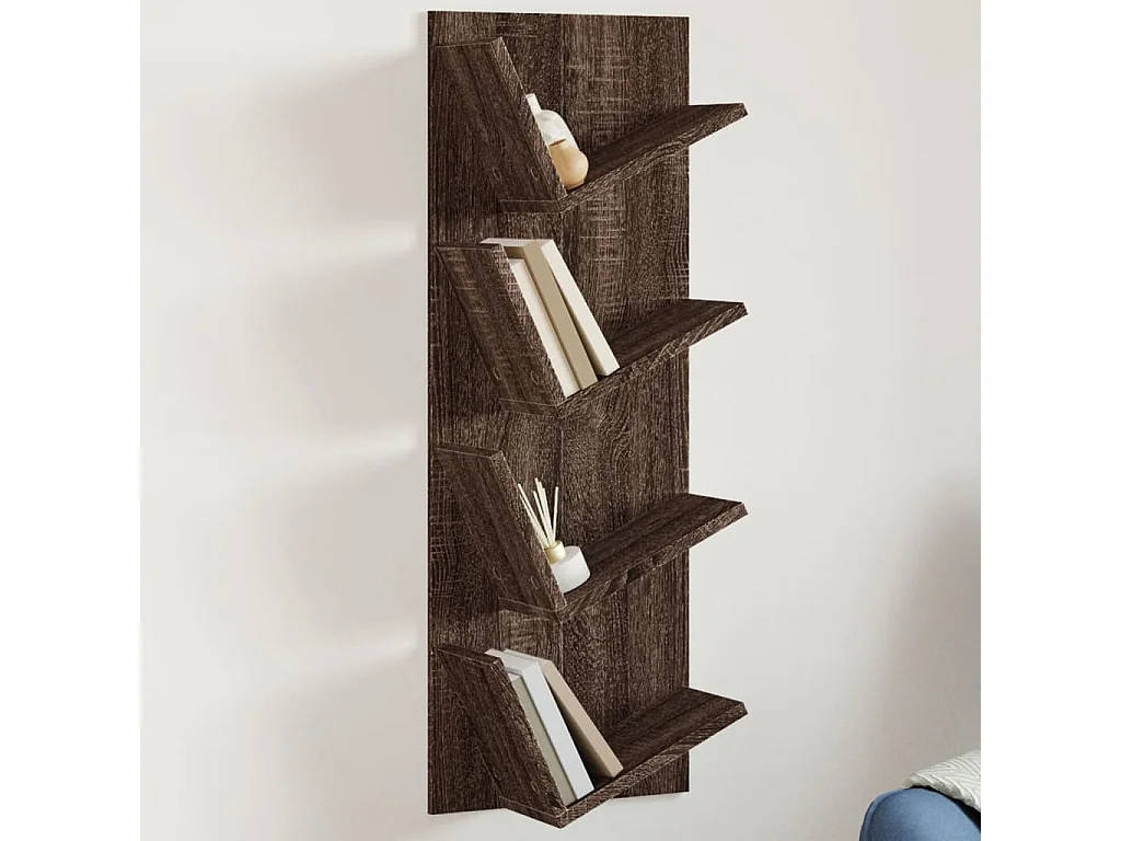 Wand-Bücherregal mit 4 Fächern Braun Eichen-Optik 33x16x90 cm