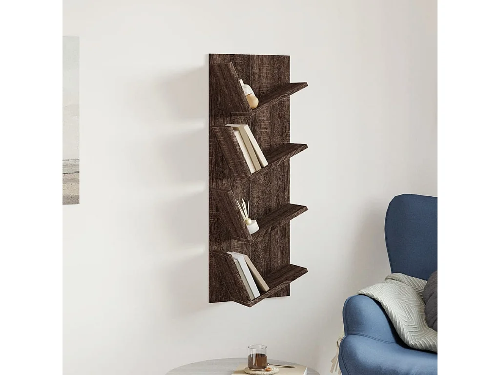Wand-Bücherregal mit 4 Fächern Braun Eichen-Optik 33x16x90 cm