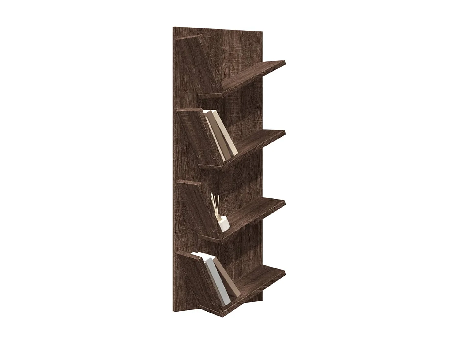 Wand-Bücherregal mit 4 Fächern Braun Eichen-Optik 33x16x90 cm