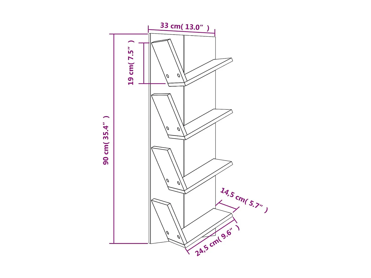 Wand-Bücherregal mit 4 Fächern Braun Eichen-Optik 33x16x90 cm