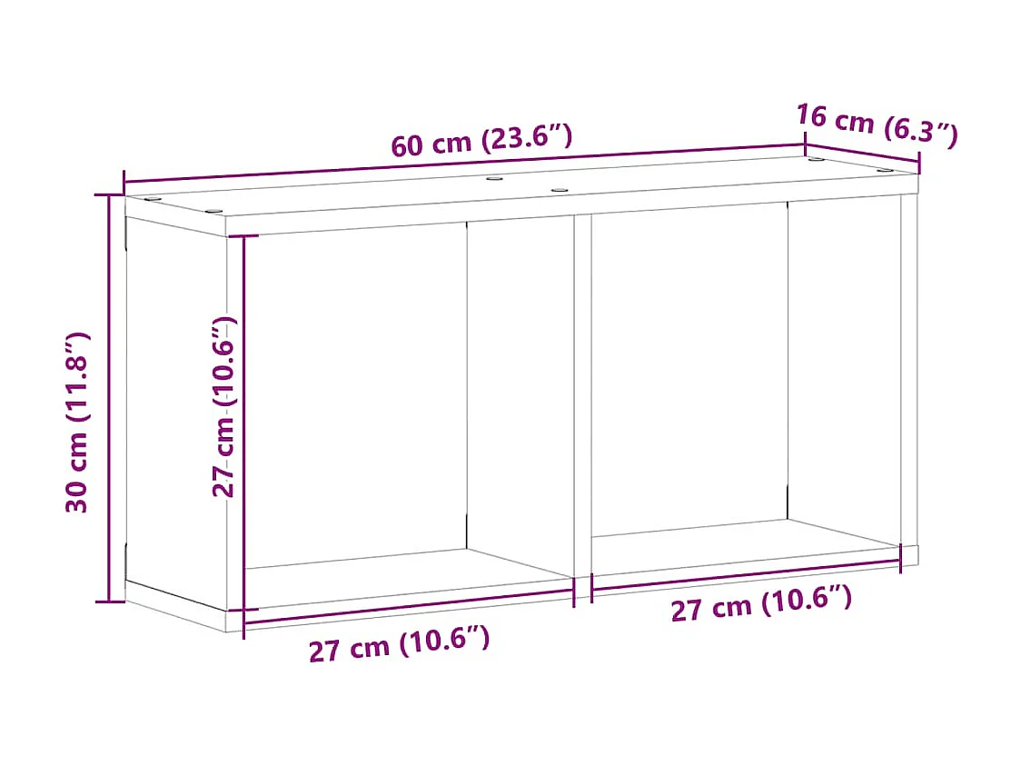 Armoire murale 60x16x30 cm gris béton bois d'ingénierie