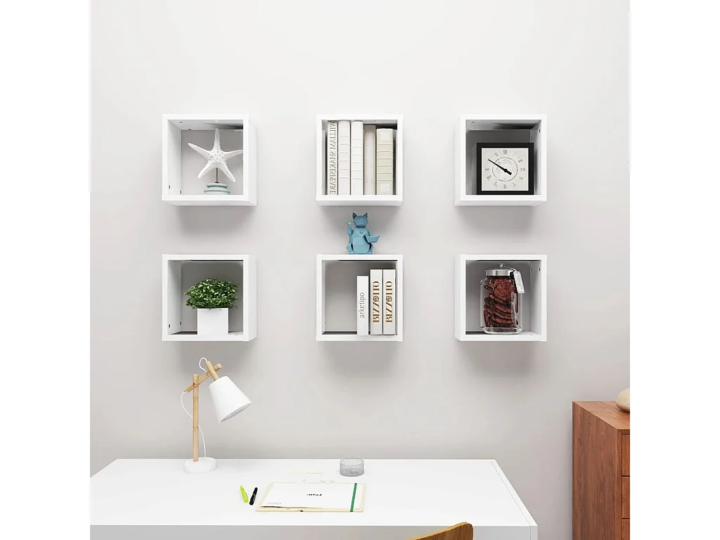 Étagères cube murales 6 pcs blanc 30x15x30 cm