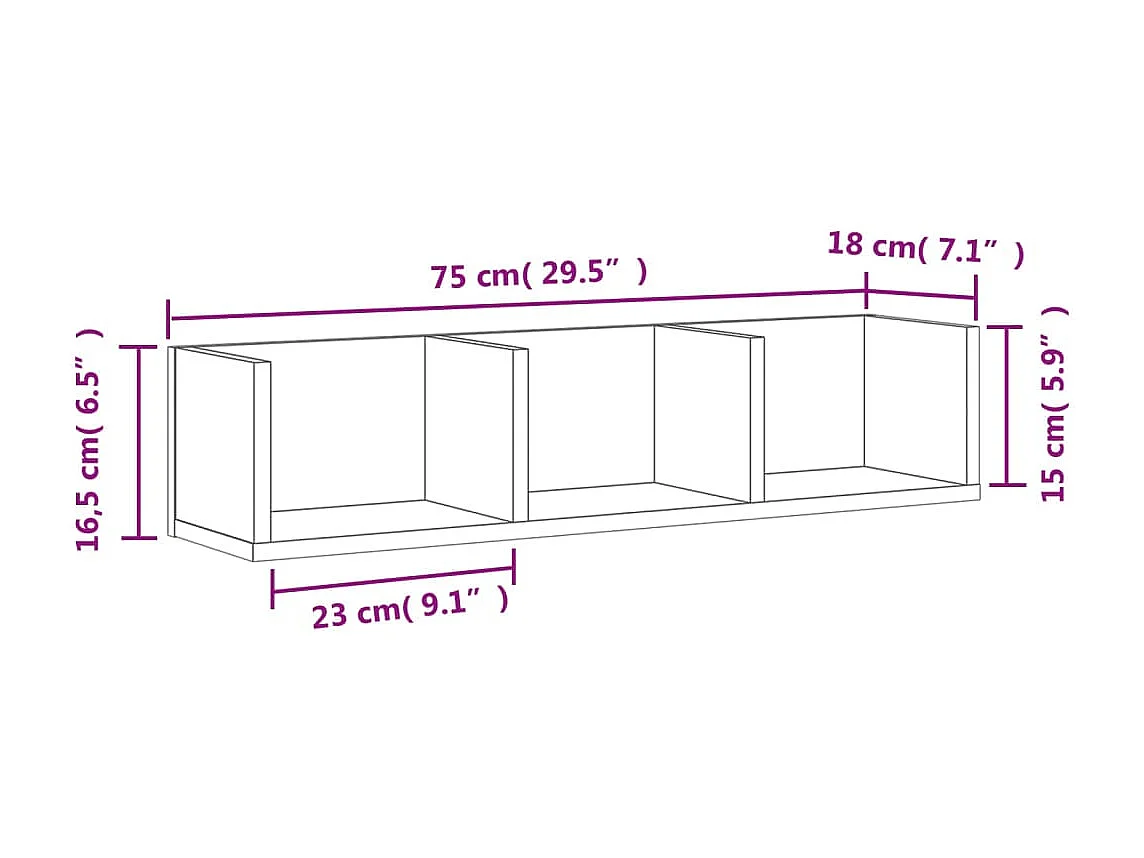 Mueble de pared madera ingeniería gris Sonoma 75x18x16,5 cm
