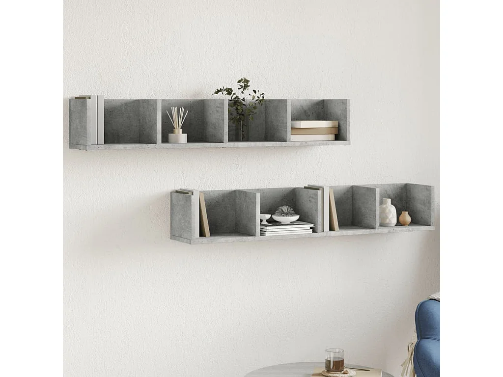 Armoires murales 2pcs gris béton 99x18x16,5cm bois d'ingénierie