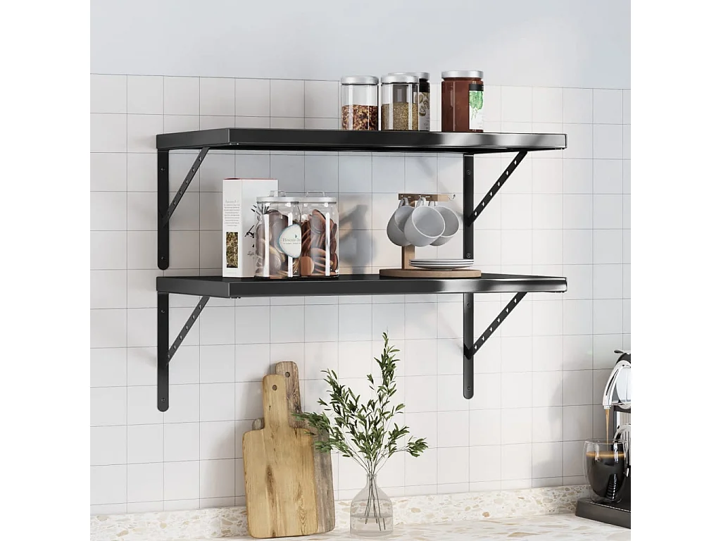 Estantes de pared 2 uds acero inoxidable negro 75x40 cm