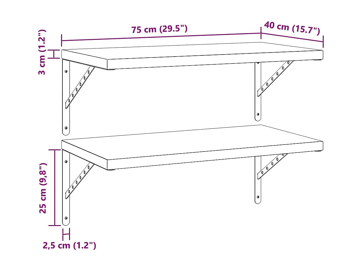 Estantes de pared 2 uds acero inoxidable negro 75x40 cm