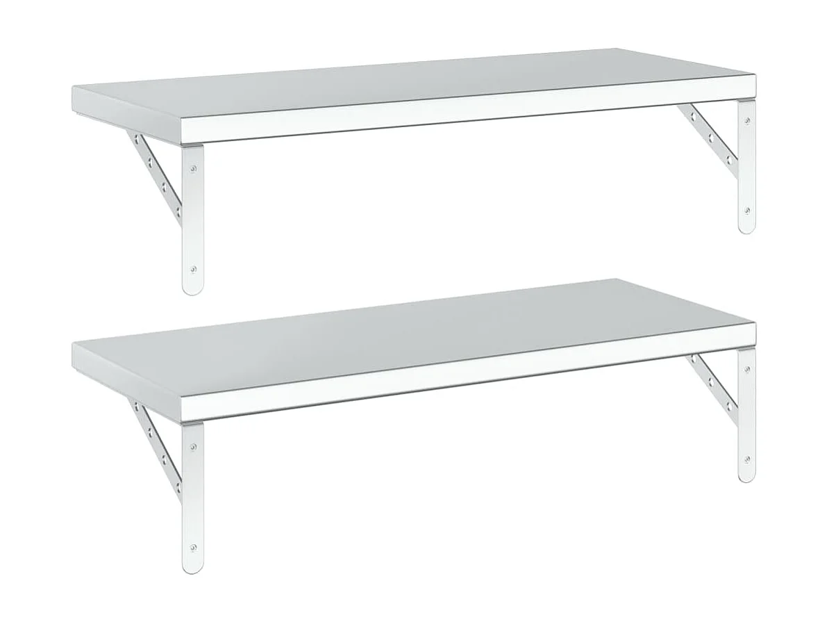 Prateleiras de parede 2 pcs 75x30 cm aço inoxidável prateado