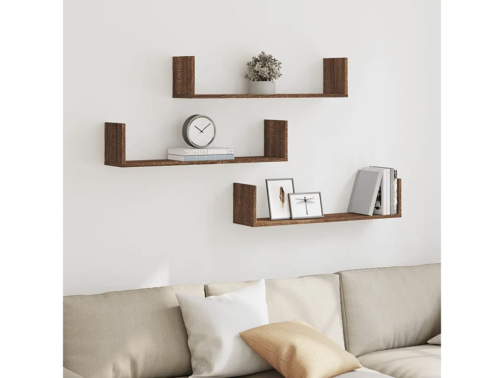 Wandschappen 3 st 80x18x18 cm bewerkt hout bruin eikenkleurig