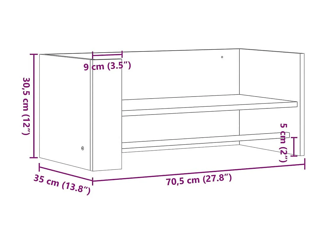 Étagère murale chêne fumé 70,5x35x30,5 cm bois d'ingénierie