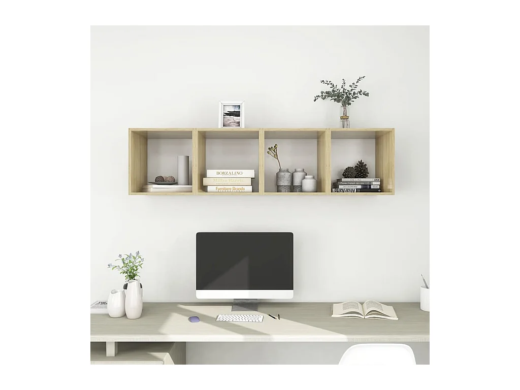 Wandkasten 4 st 37x37x37 cm bewerkt hout wit sonoma eikenkleur