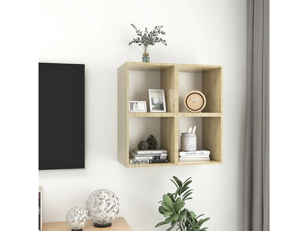 Armários parede 4pcs derivados madeira branco e carvalho sonoma