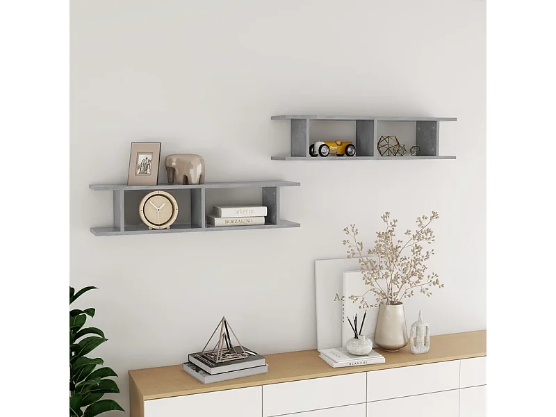 Étagères murales 2 pcs Gris béton 90x18x20 cm bois d'ingénierie
