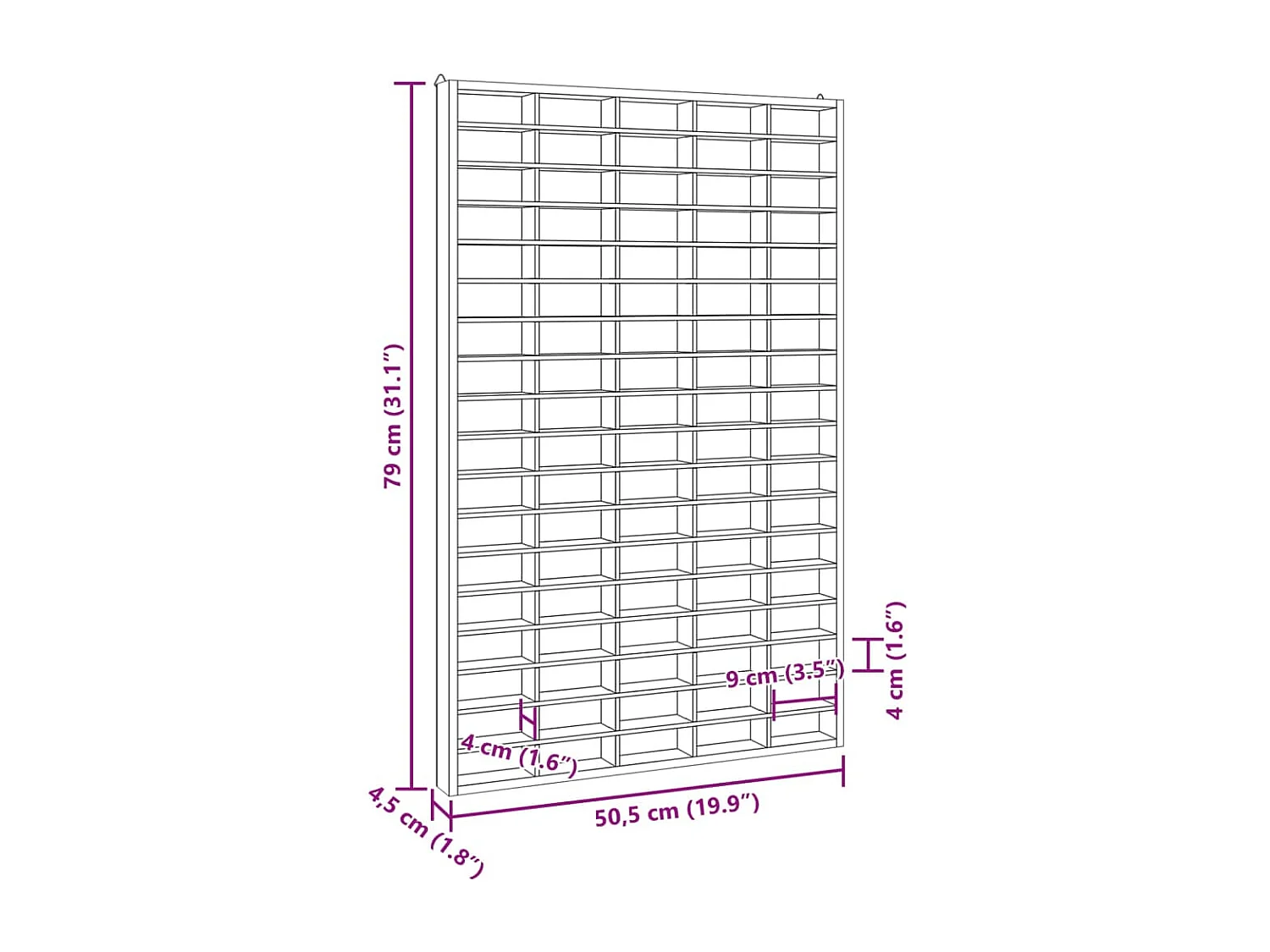 Vitrine murale avec 90 compartiments 50,5x4,5x79 cm