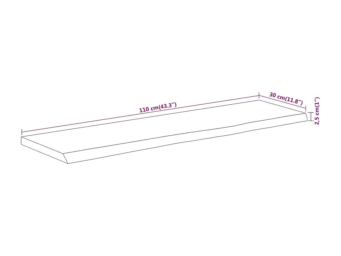 Estante pared rectangular madera acacia borde vivo 110x30x2,5cm