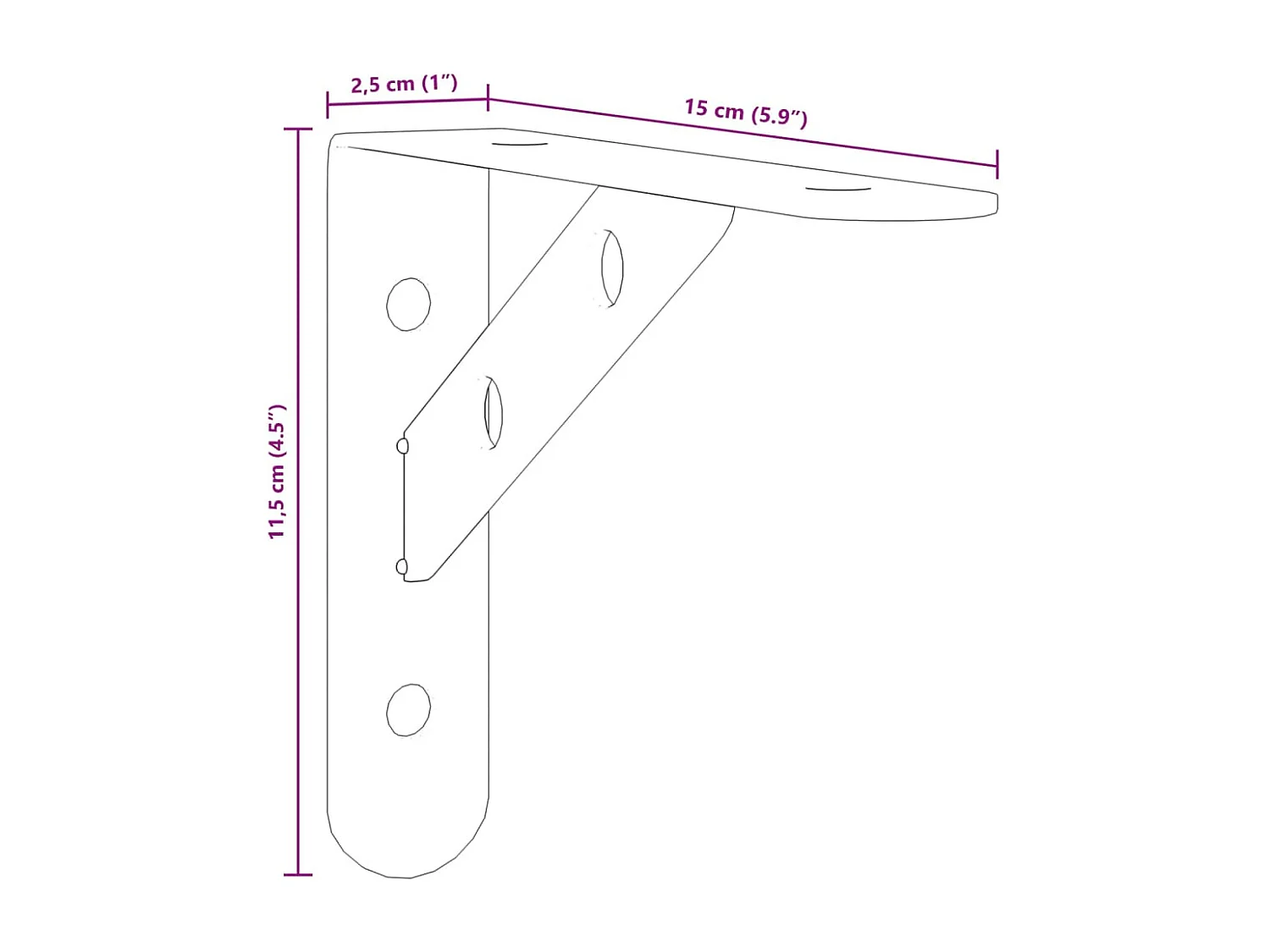 Supports d'étagères 4 pcs 15x2,5x11,5 cm noir acier inoxydable