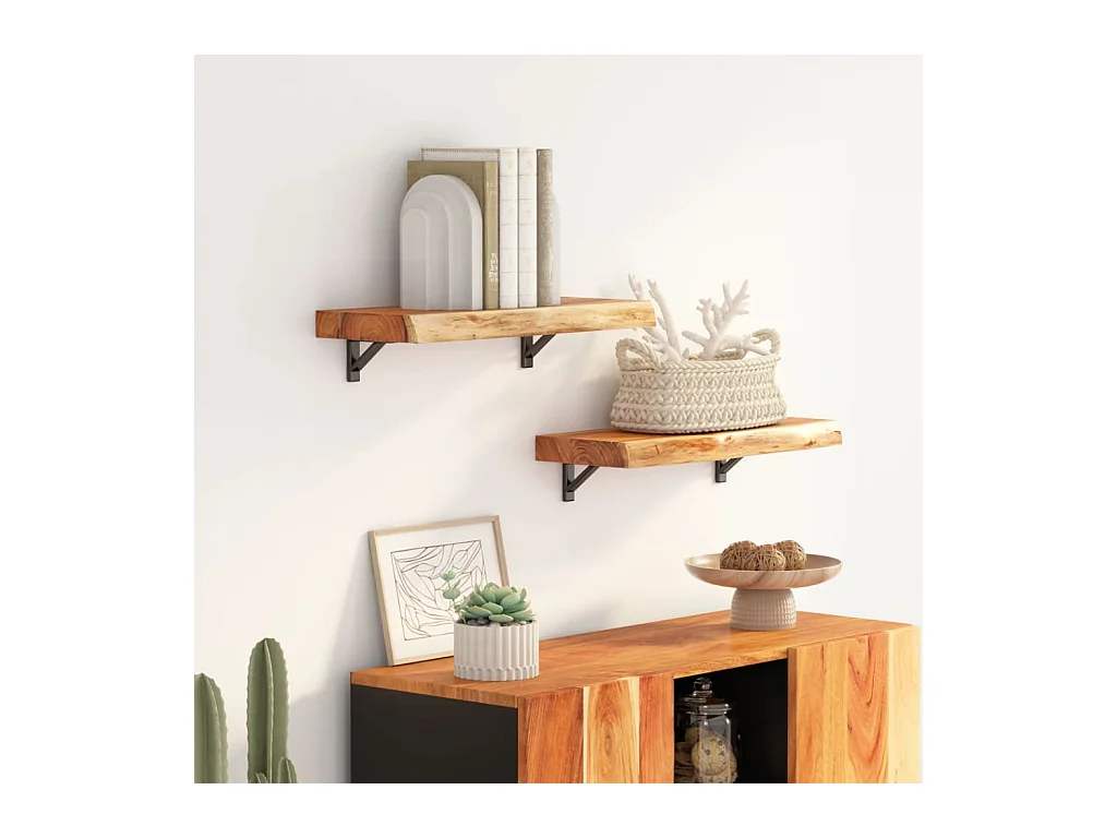 Étagère murale rectangulaire massif acacia bordure assortie