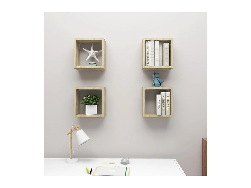 Mensole a Cubo 4 pz Rovere Sonoma 30x15x30 cm