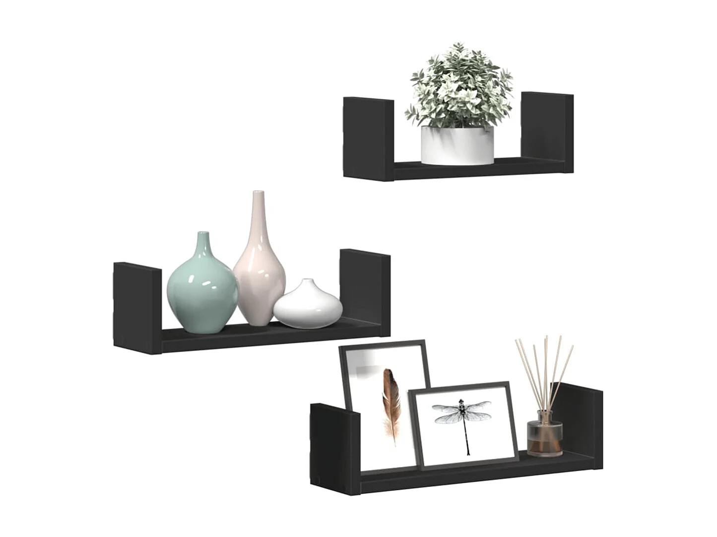 Mensole a Muro 3 pz Nere in Truciolato