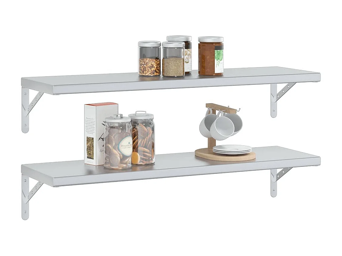 Prateleiras de parede 2 pcs 100x30 cm aço inoxidável prateado