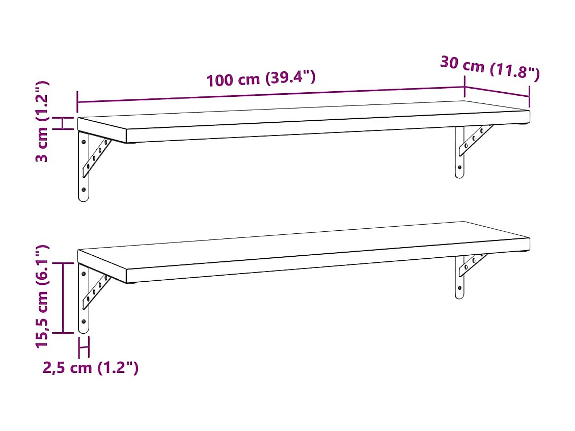 Prateleiras de parede 2 pcs 100x30 cm aço inoxidável prateado